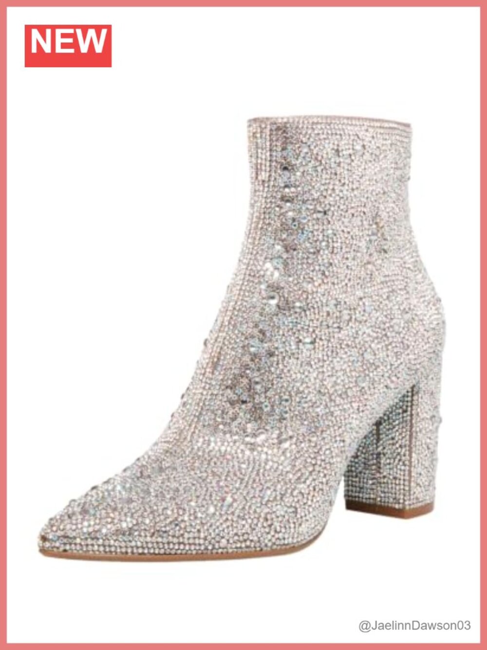 Rhinestone Embellished Ankle Bootie with Pointed Toe and Block Heel